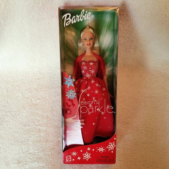 Barbie Other - SEASON'S SPARKLE BARBIE Doll, Red Blonde Christmas Special Occasion Vintage 2001